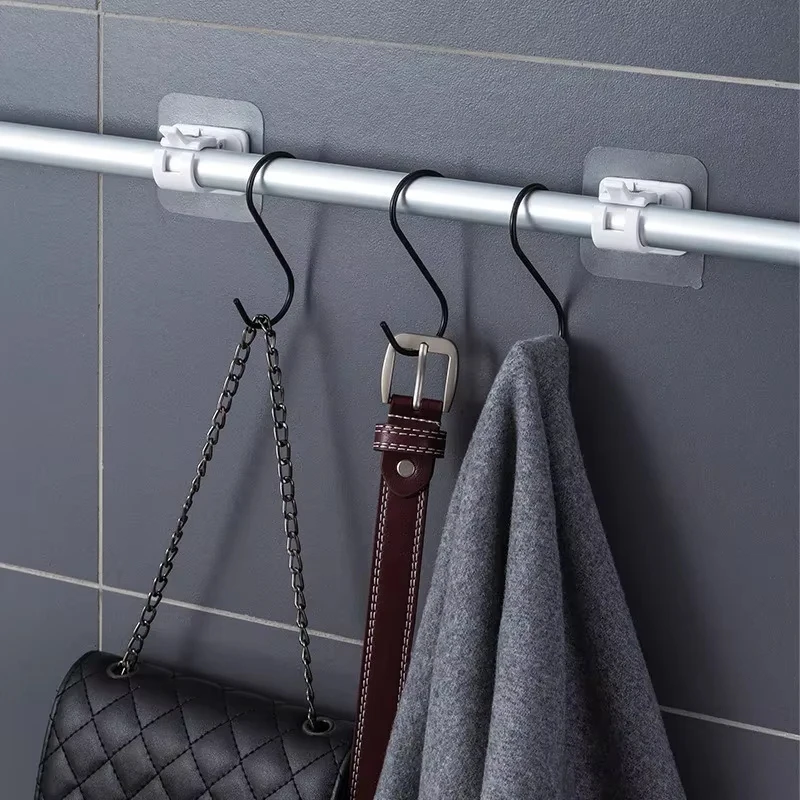 4/6/24PCS Adjustable Curtain Rod Clip Self Adhesive Clamp Hook Curtain Holder Wall Bracket Holder Nail-Free Wall Hanging Clip image 5