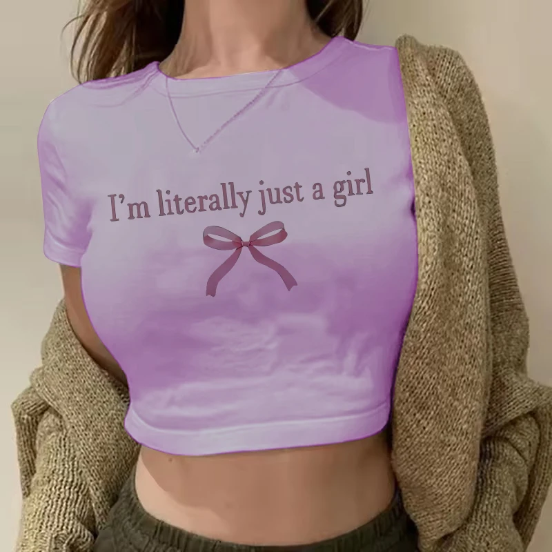 Summer New 90 's I'm Literally Just A Girl Print Crop Tops Funny Y2k T-Shirt for Women Graphic Cropped T Shirt Vintage Clothing