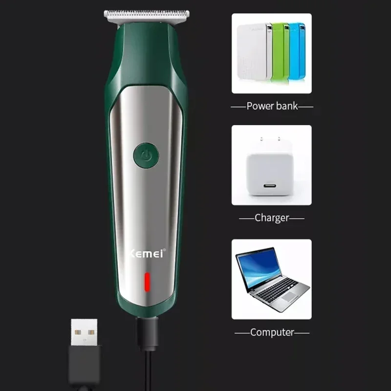 Cortadora de pelo profesional Kemei, cortadora de pelo eléctrica inalámbrica de 0mm, cortadora de pelo de precisión calva, cortacésped de barba recargable