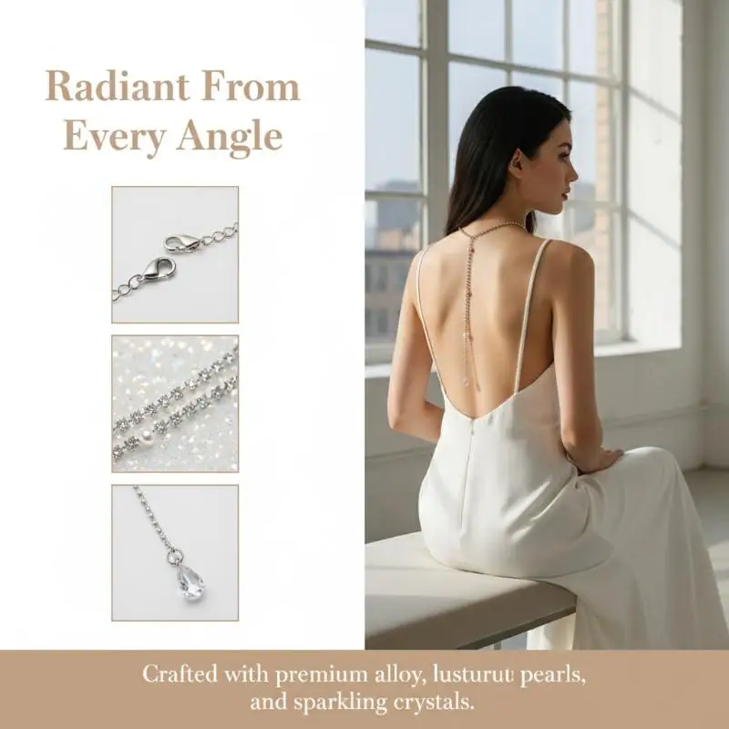 Rhinestone Pearl Back Chain Necklace Long Drop Backless Dress Jewelry For Women Wedding Party Accessories