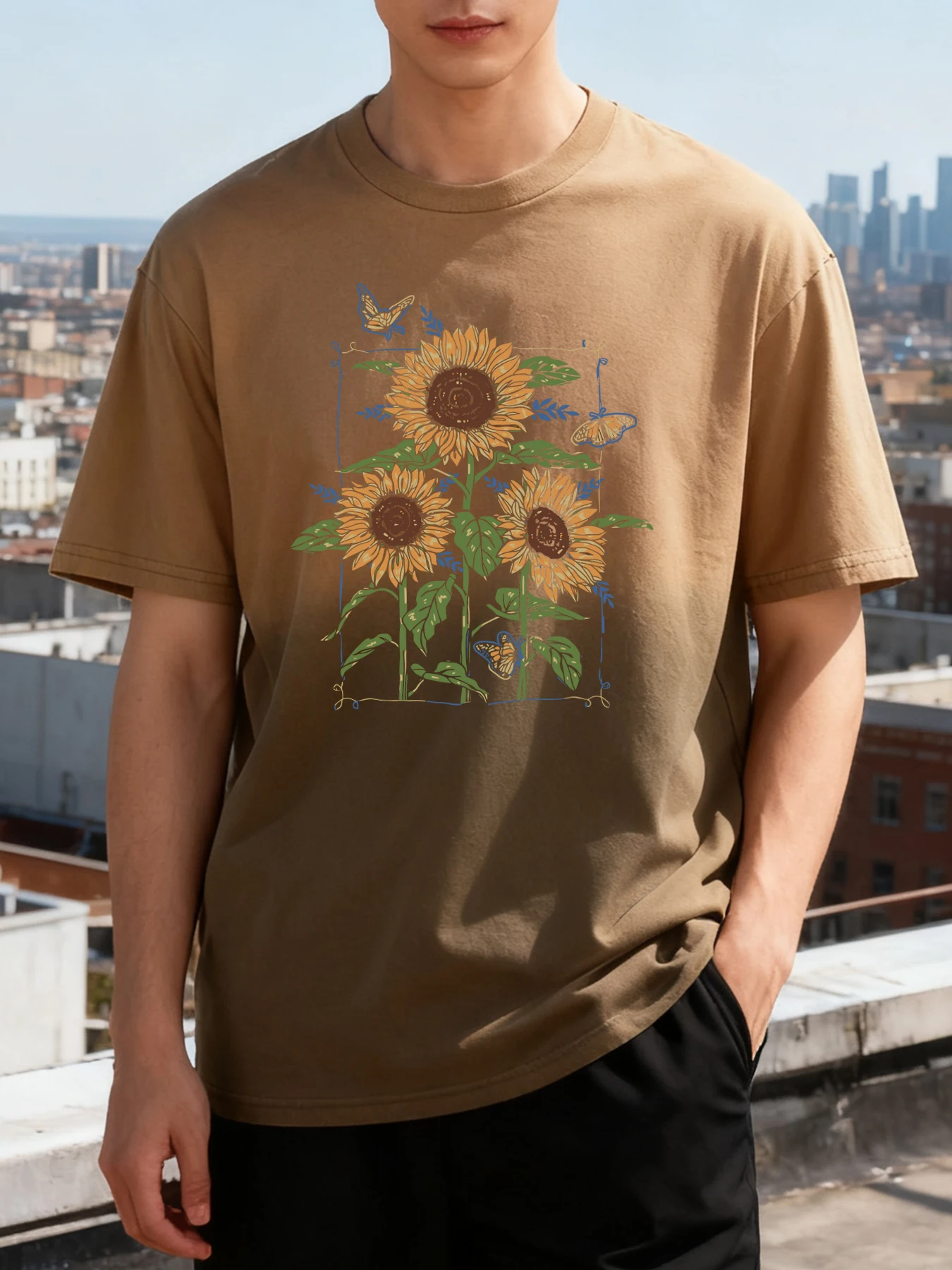 

Sunflowers Growing Freely Tie-Dye Male T-Shirt Summer Fashion Short Sleeve O-Neck Cotton Clothing Unisex Hip Hop Streetwear