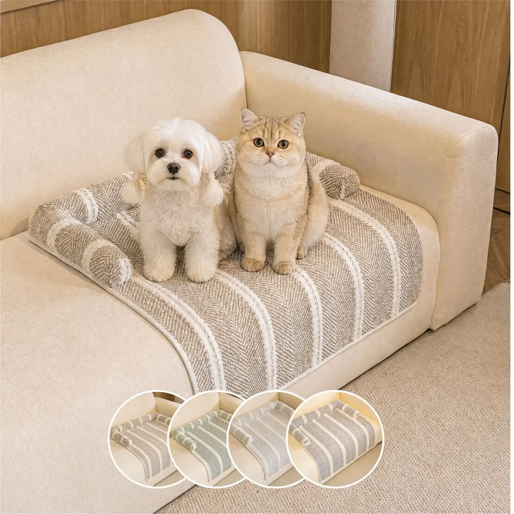 2026 New all-season universal cat and dog bed anti-slip and anti-cat scratch Chenille sofa cushion