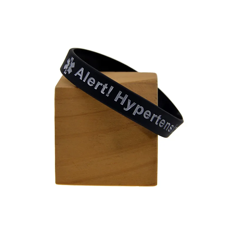 50 Stück Bluthochdruck-Alarm-Silikonarmband, medizinisches Notfall-ID-Armband, Gesundheitsarmband, 4 Farben – Detail 4