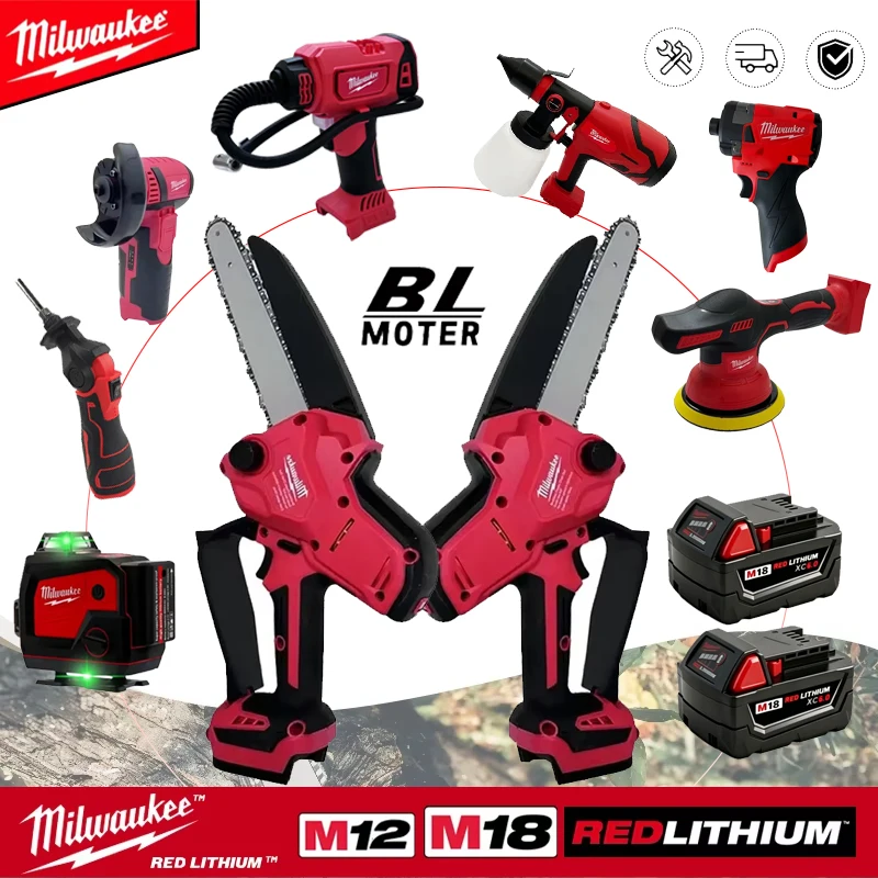 

Milwaukee 18VBattery Powered Combo Tools 360° Laser Level Electric Chainsaw Impact Drill Pruning Shears Polisher Inflatable AirP