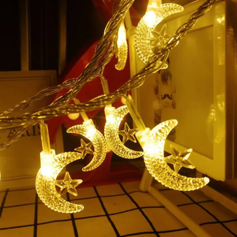 1-10M Led String Lights Moon Star Lamp Eid Moon Star Decoration Hanging String Light Luminous Star Moon Ramadan Home Decoration