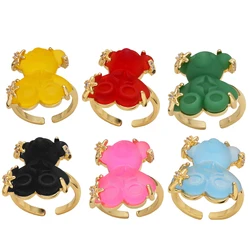 FLOLA Candy Color Gummy Bear Rings for Women Copper Gold Plated Rings Adjustable Animal Jewelry Friends Gifts rigs64