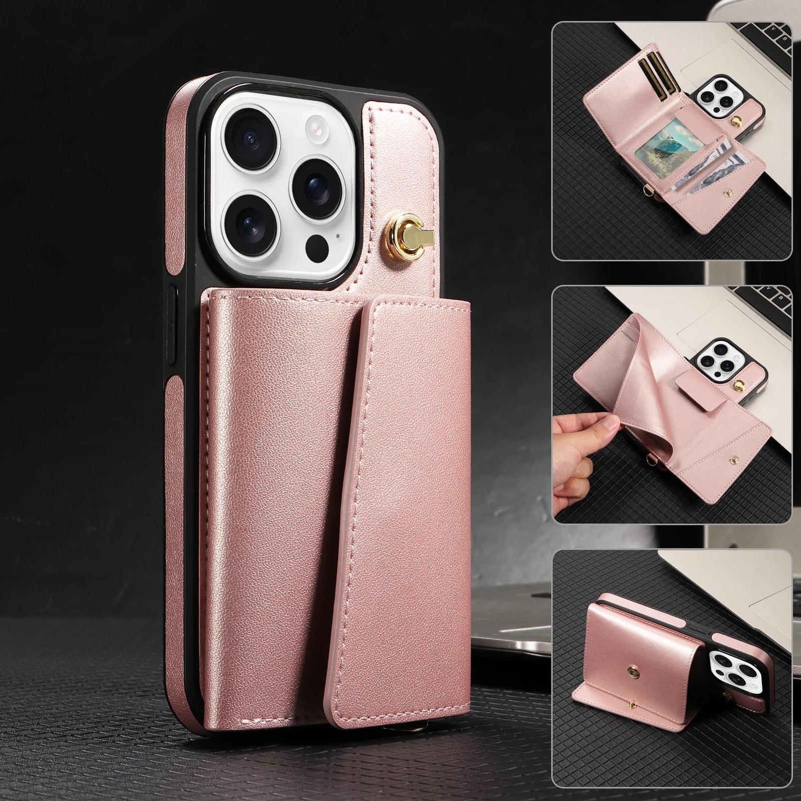 

CAESBON Flip Leather Wallet Phone Case For IPhone 16 Pro Max 15 14 13 12Pro Max 16 15 Plus 16 Pro Holder Stand Phone Cover 007