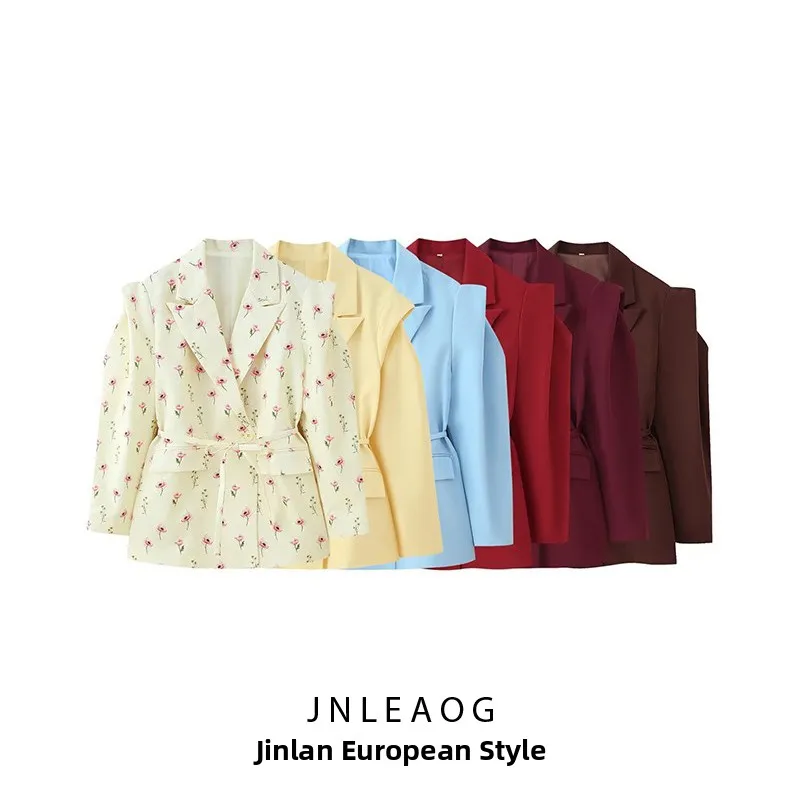 เสื้อสูทผู้หญิง JNLEAOG ดีไซน์แฟชั่น ฤดูใบไม้ผลิ รุ่นใหม่ ทรงไหล่กว้าง พร้อมเข็มขัดรัดเอว สไตล์ลำลอง ผลิตจากเส้นใยโพลีเอสเตอร์ แขนยาว