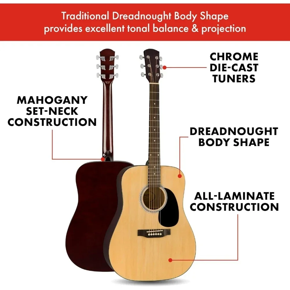 Acoustic Guitar,Dreadnought with Maple Fingerboard, Glossed Natural Finish, Mahogany Back and Side, Mahogany Neck