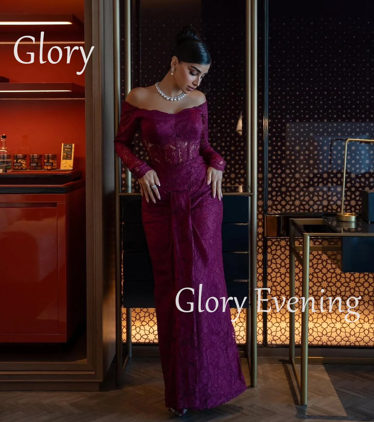 Robe de bal violette en perles, manches longues, épaules dénudées, sans manches, arabie saoudite, personnalisée pour femmes, 2025