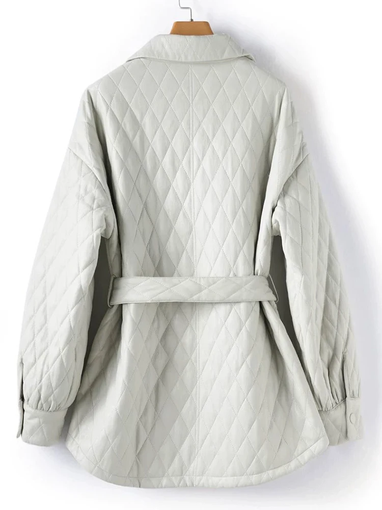 Damen-Lederjacke mit Reverskragen und Schnürung, koreanische Version, modische Herbst- und Winterjacke, neu, einfarbig, warm, einreihig.