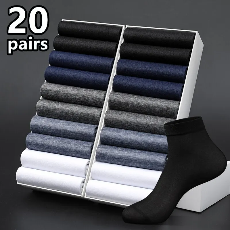 20 Pairs of Men's Summer Thin Ice Silk Mid-Calf Socks Business Socks Breathable Ultra-Thin Black Long Socks Disposable Socks