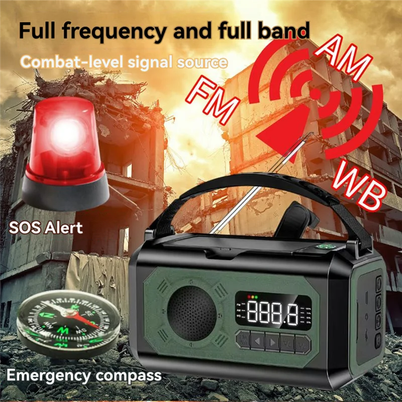 ABSQ-12000Mah الشمسية كرنك اليد راديو الطقس AM/FM/NOAA ، إنذار SOS في حالات الطوارئ ، مصباح القراءة للتخييم في الهواء الطلق