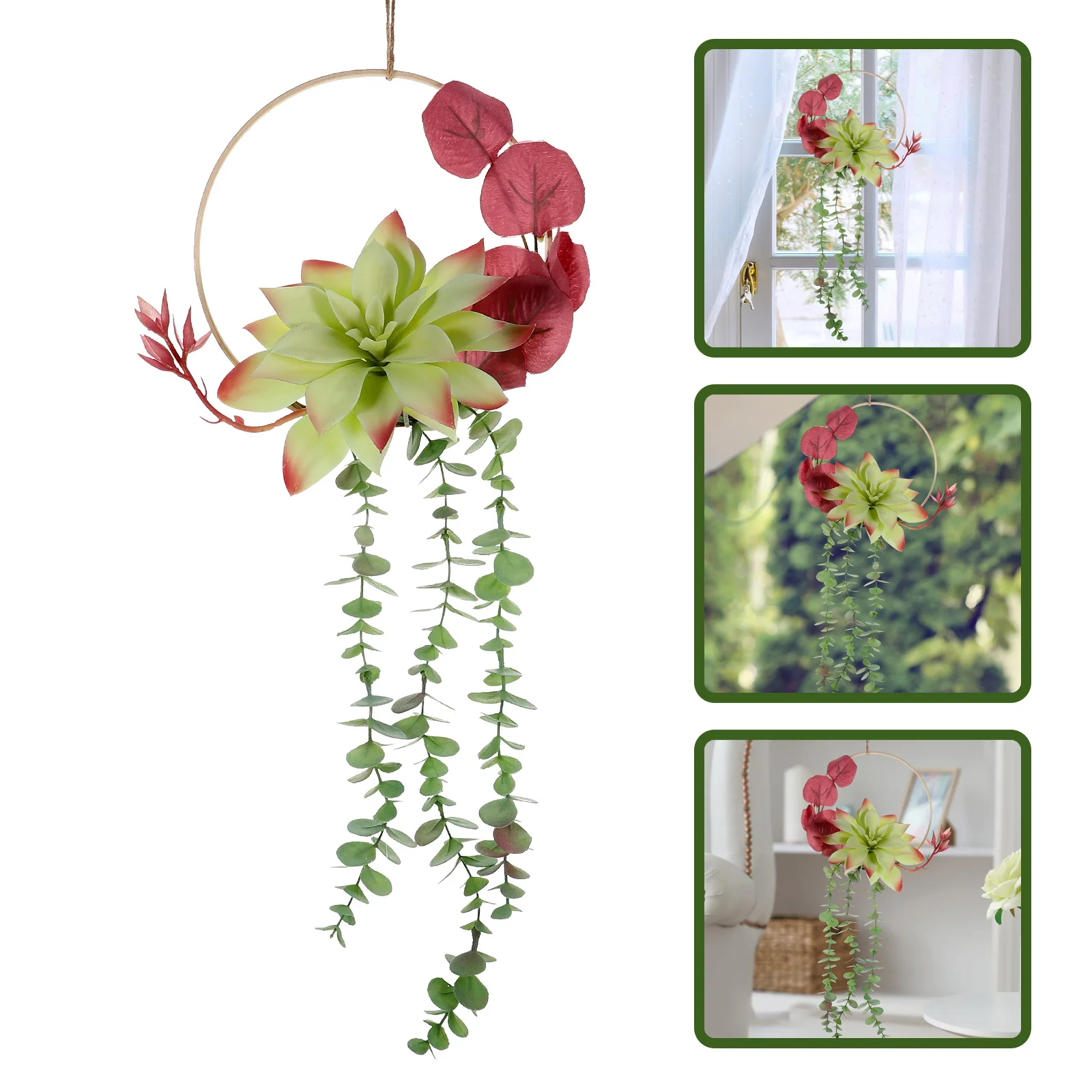 

Artificial Succulents Wreath Hanging Pendant Decorative Fake Succulents Garland Indoor Outdoor Wall Greenery Decor Wedding Party
