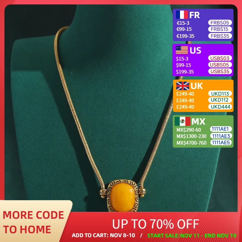 

Винтажная цепочка в виде змеи золотого цвета с рисунком из пчелиного воска, желтый квадратный кулон, ожерелье, антикварные ювелирные изделия, роскошные аксессуары для женщин, новинка