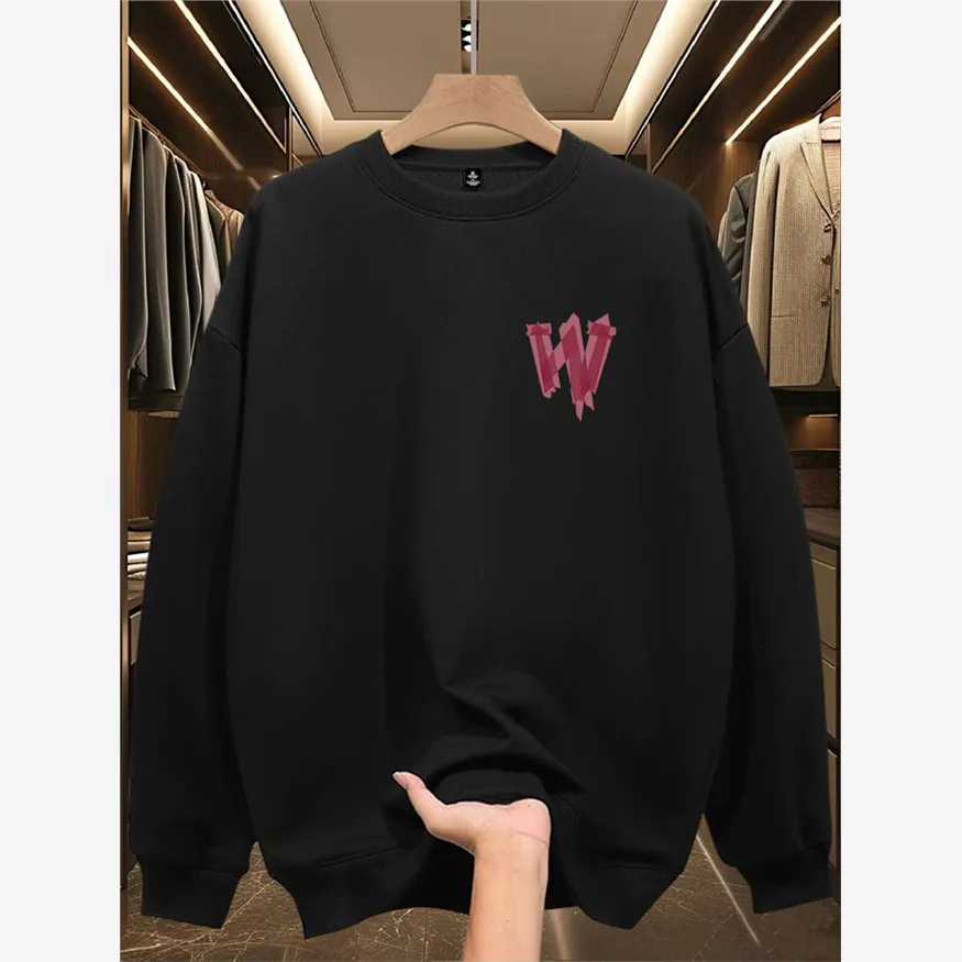 Loose Fit Casual Hoodie Men's Spring Autumn Thin round Ne Fce Lined American Sle Haome Men's Jaet