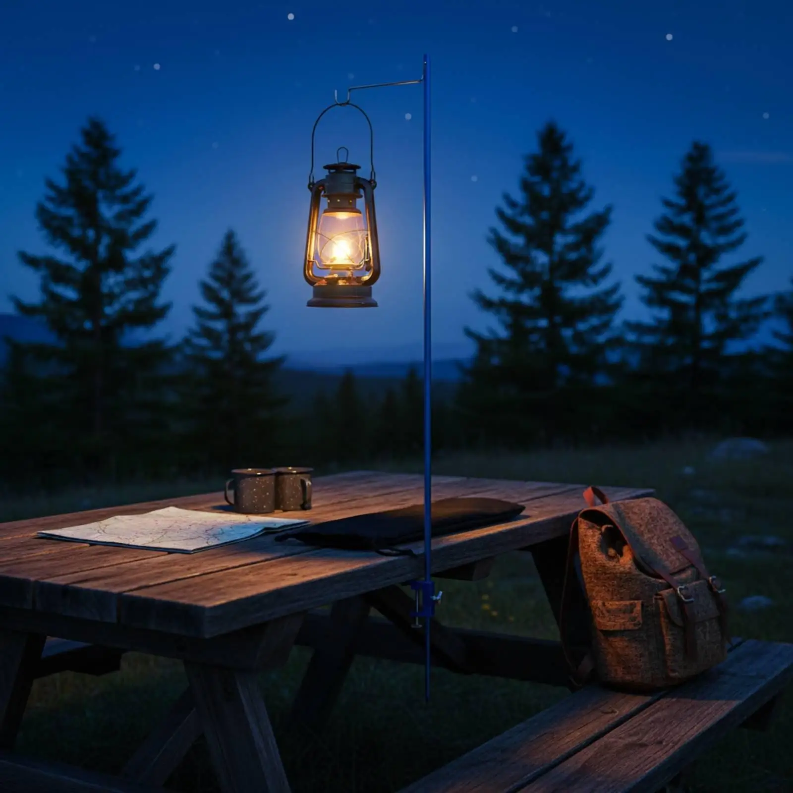 Foldable Outdoor Lamp Stand for Camping Lighting Gear Lightweight Hiking Lantern Pole with Clamp and Spike Base