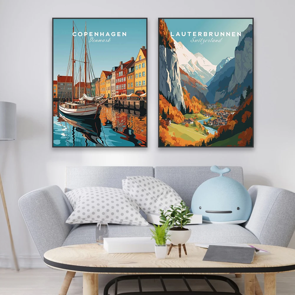 لشبونة الجدار ملصق فني السفر الفن يطبع البرتغال الحد الأدنى قماش اللوحة جنوب فرنسا يطبع النرويج Fjords السفر ديكور