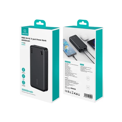 USAMS Power Bank 10000 мАч/20000 мАч Внешний аккумулятор с быстрой зарядкой USB C Мощный портативный внешний аккумулятор для ноутбука Xiaomi 13 iPhone 14