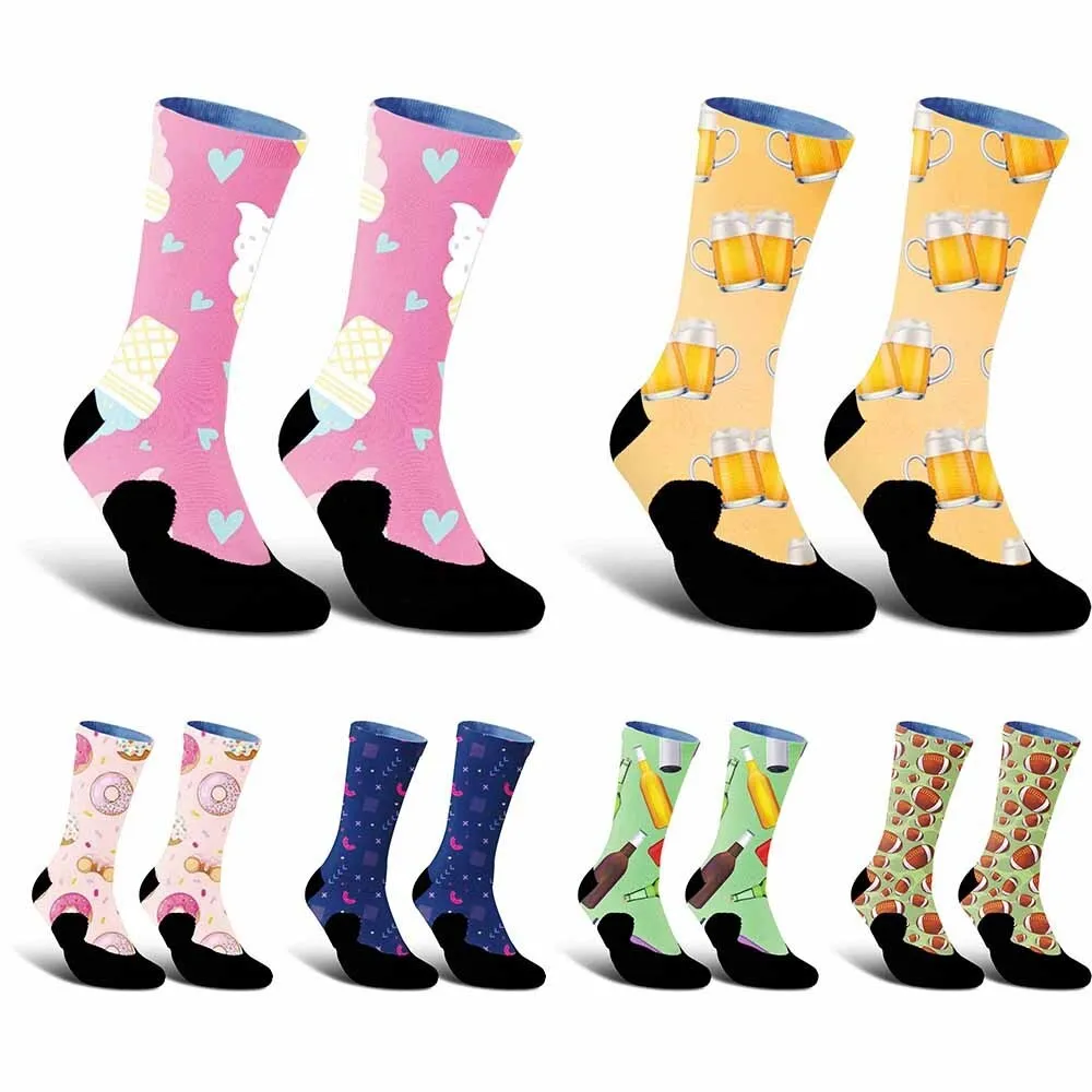 Beautiful heart-shaped ice cream patterned sports cycling socks, unisex, sweat absorbing, suitable for outdoor activities