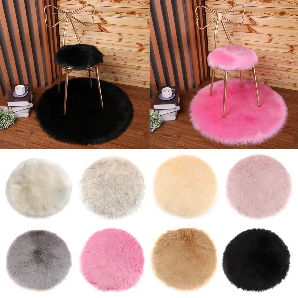 Round Faux Fur Seat Cushion Pad Artificial Sheepskin Pad for Home Car