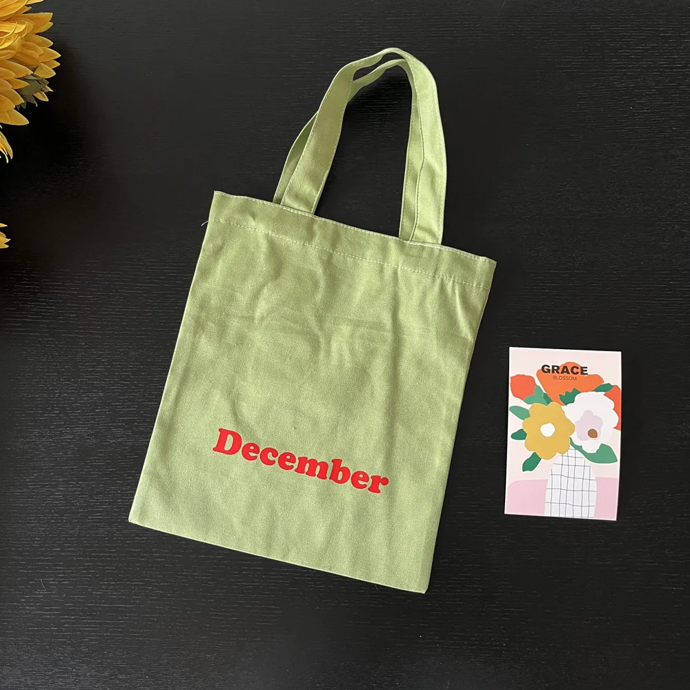 Simple Colorful Letter Canvas Handbags for Women 12 Months Different Colors Ladies Shopping Bag Lightweight Portable Girls Tote