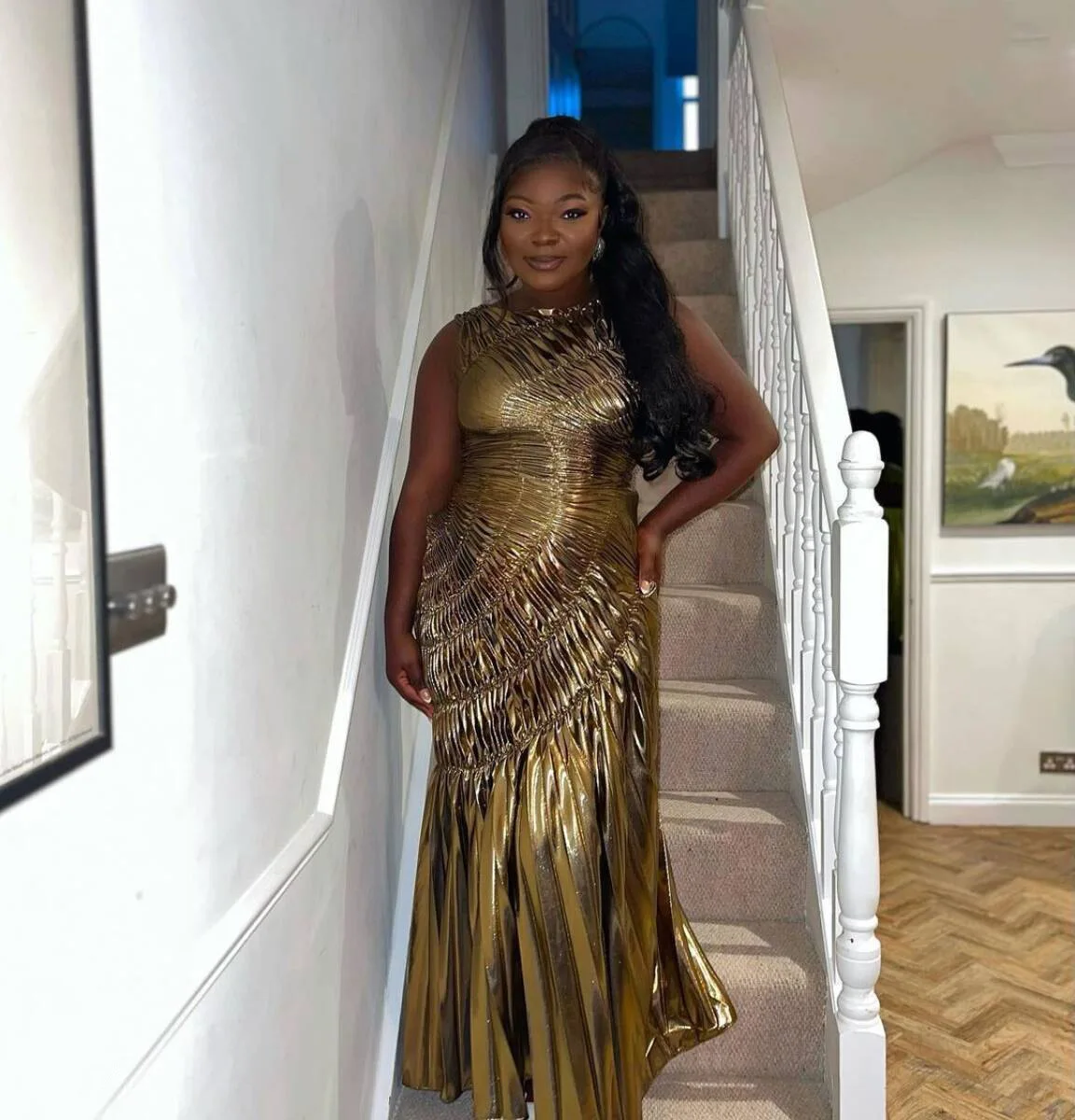 Sukienka koktajlowa w stylu celebrytów, dopasowana, z dekoltem typu O, plisowana, suknia balowa, luksusowa złota suknia wieczorowa na studniówkę, długa sukienka damska bez rękawów.
