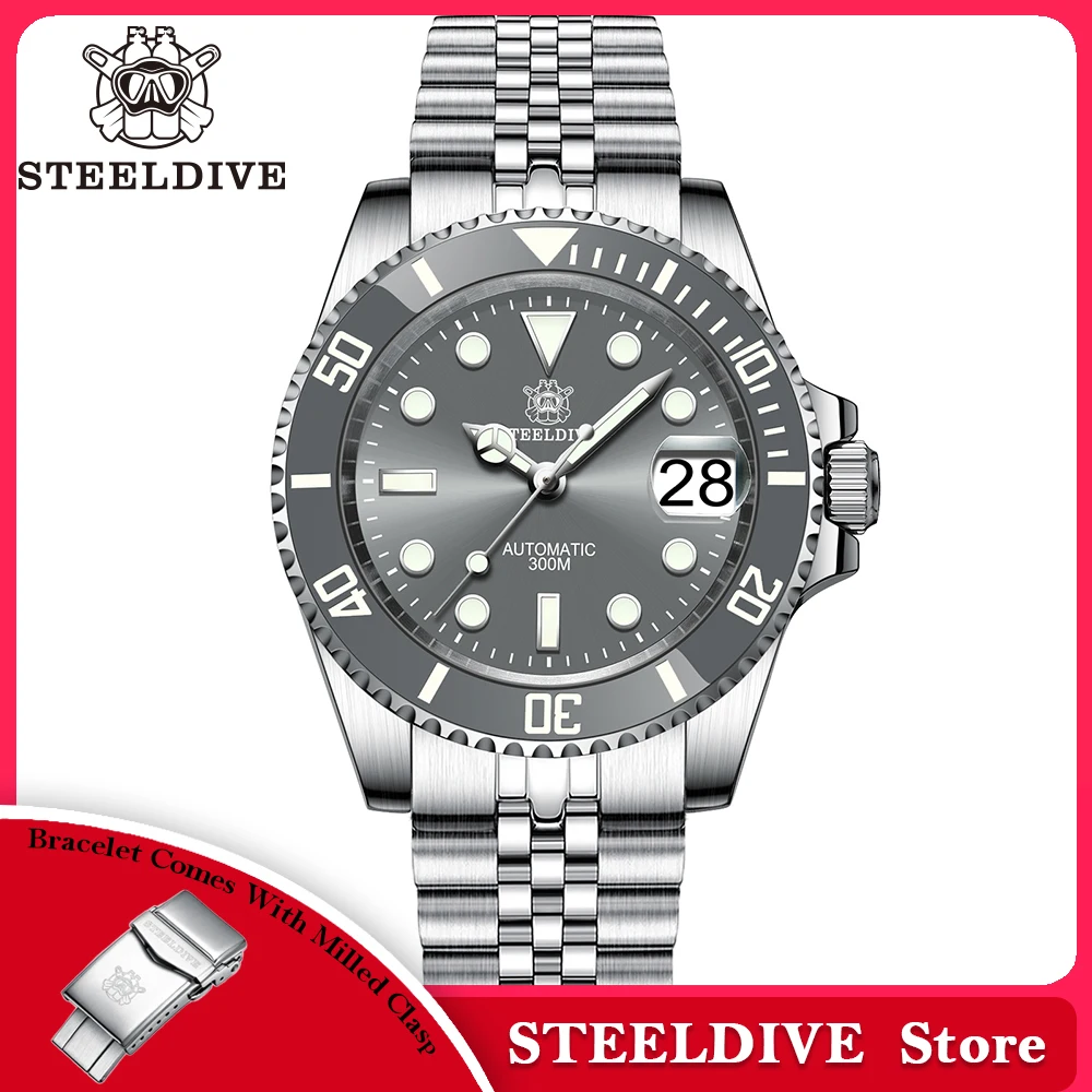 SD1953 New In Gray Dial Stainless Steel NH35 Watch Steeldive 41mm STEELDIVE Brand Sapphire Glass Men Diver Watches reloj hombre