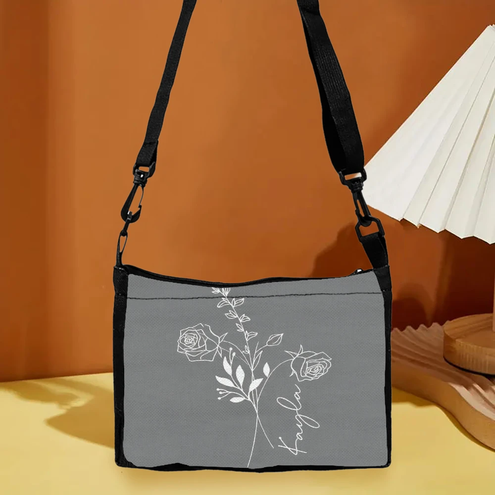 1pc Floral Rose And Name Print Crossbody Bag Gray Elegant Design Shoulder Bags For Women Daily Use Travel Shopping School Work O