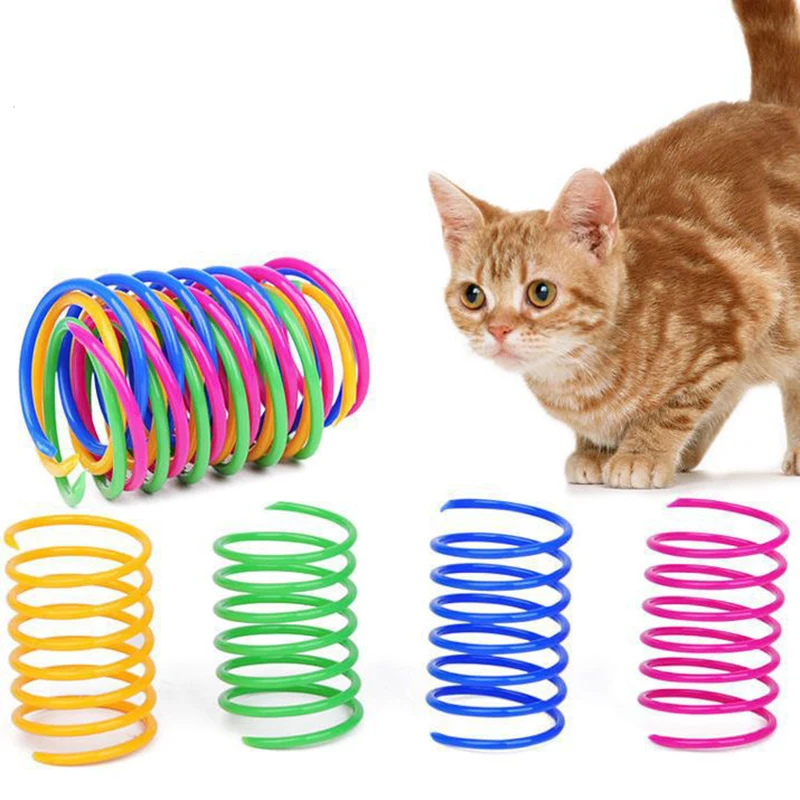 4/200Pcs Cat Spring Toy Cat Spiral Toys Interactive for Indoor Colorful Cats Plastic Springs Coil for Kitten Hunting Swatting