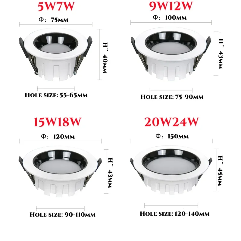 Ultracienka latarnia LED sky przeciwodblaskowa typu downlight do użytku domowego wbudowane oświetlenie do salonu supermarketu 5W7W9W wszystkie