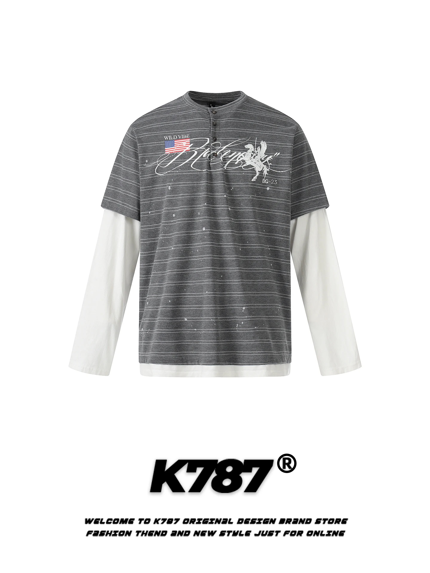 

K787 Американский ретро-худи с полосатыми вставками, свободный крой, повседневный стиль, длинный рукав, хлопок/полиэстер, молодежная мода