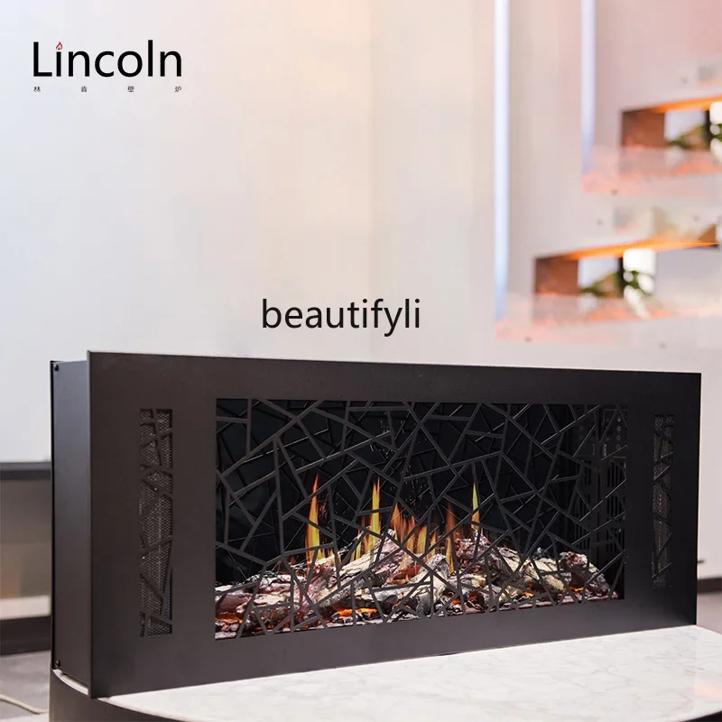 Custom holographic fireplace curtain shadow decorative cabinet simulation fire fireplace heater electronic background wall