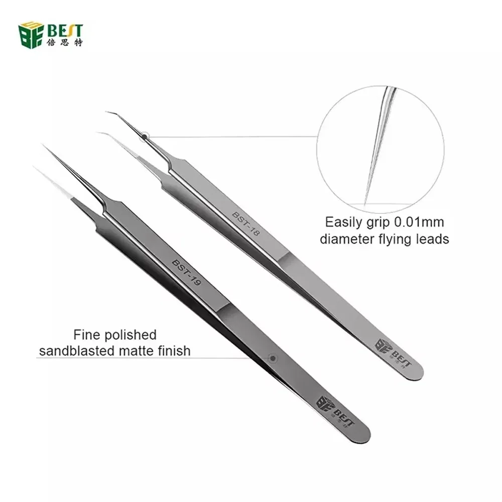 Ultra Precision Tweezers Set Stainless Steel Curved & Straight Fly Wire for BGA Motherboard Welding Phone PC BST Repair Tools