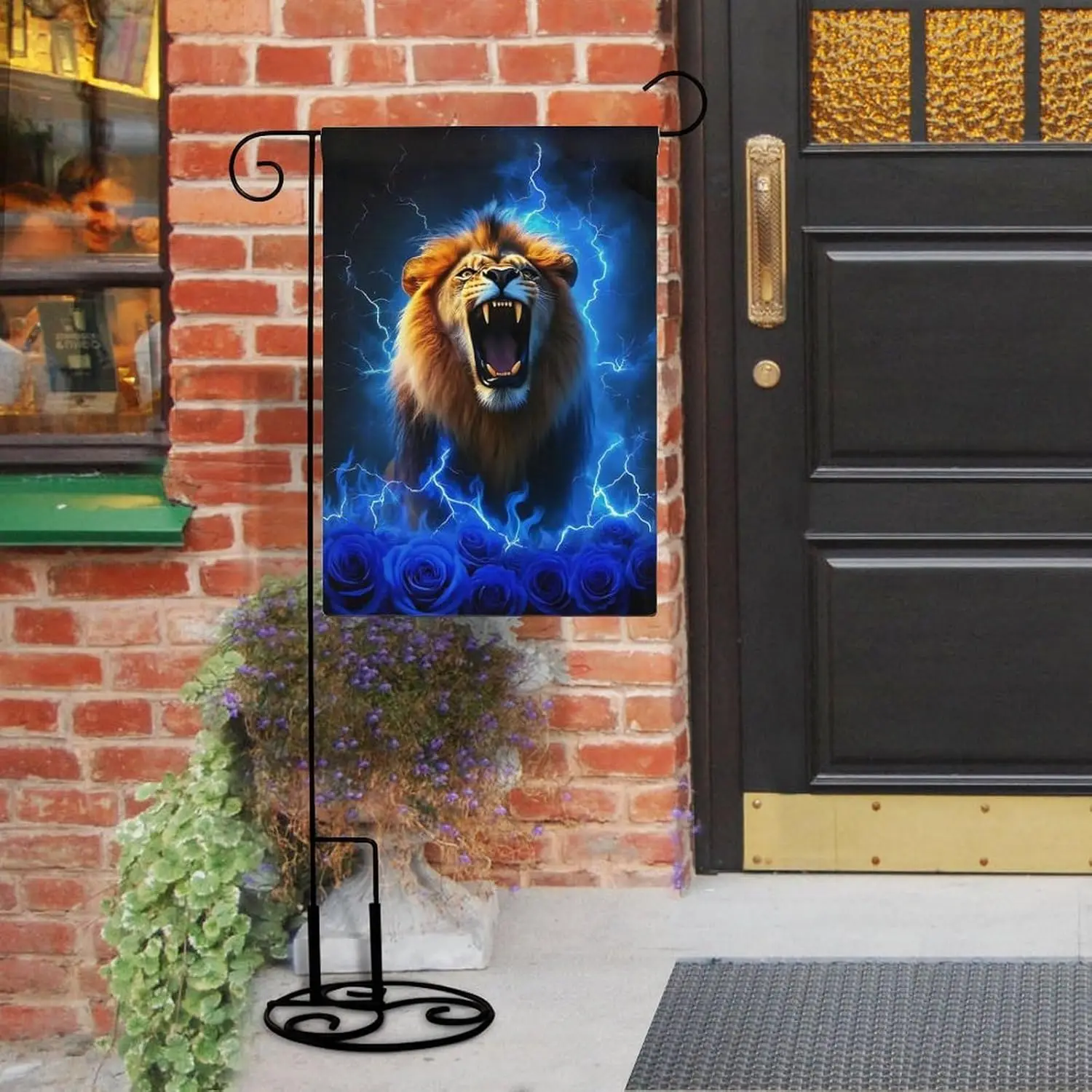 Majestic Lion with Lightning And Roses Garden Flag Double Sided Small Flag for Outdoor 12x18 Inch Welcome Holiday Decoration AAS