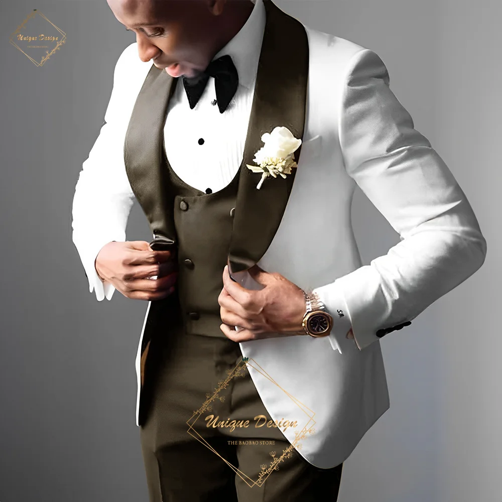 Elegant men's tuxedo 3-piece set black shawl lapel jacket vest pants for formal events wedding dance party costume birthday gift