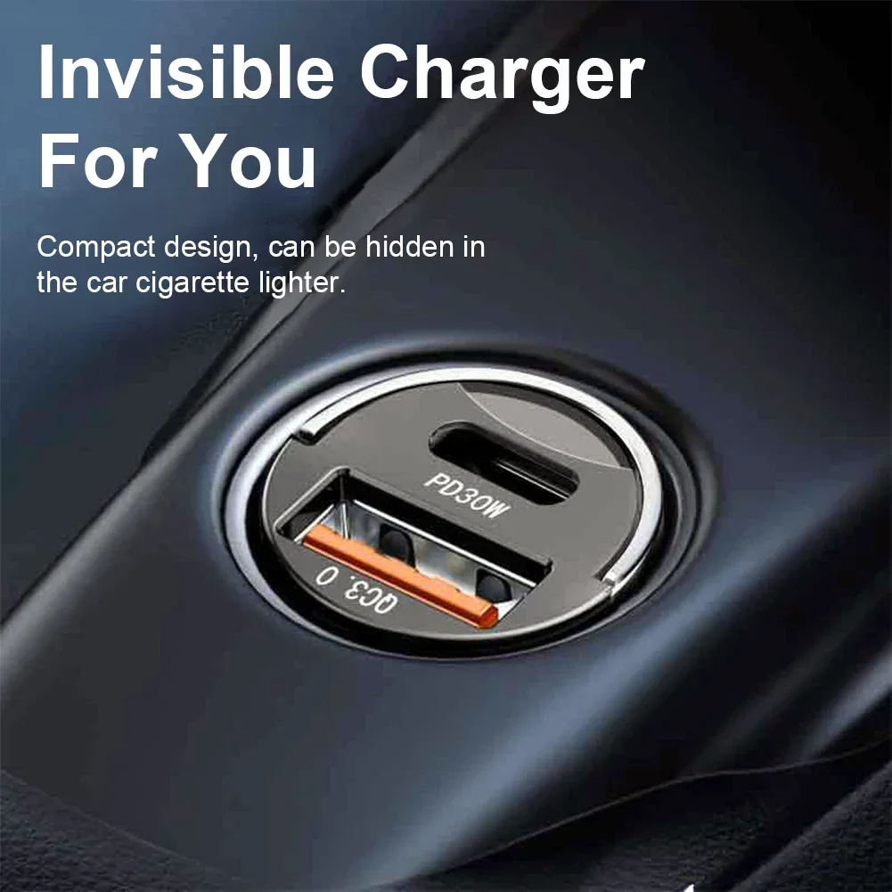 

200w Mini Car Charger Lighter Fast Charging 100w Pd Usb Type C Dual Ports Invisible Metal Charger For Xiaomi Samsung Huawei
