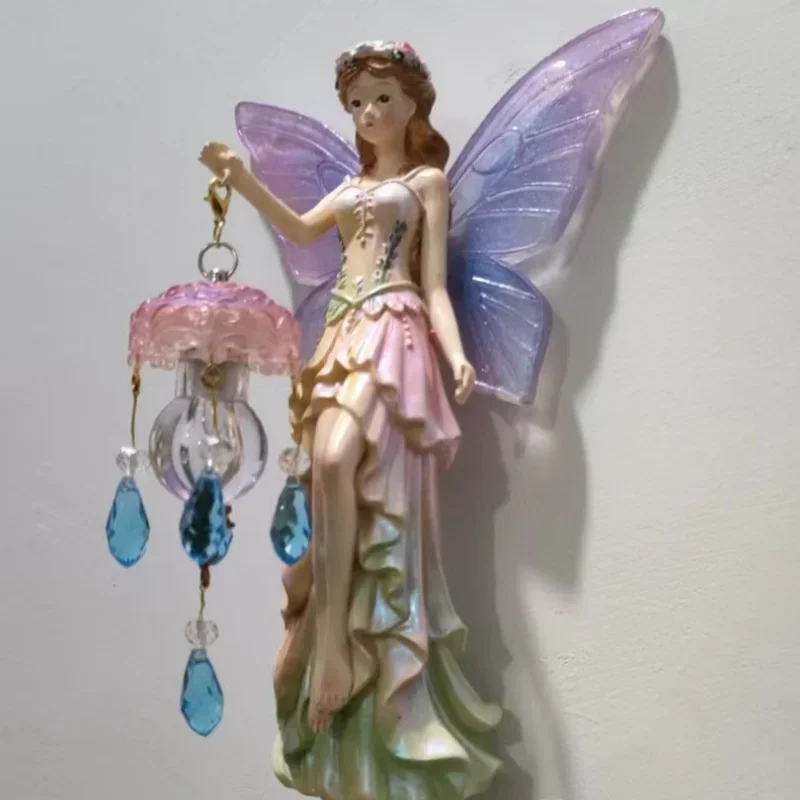 Fairy Figurine Wall Lamp Resin Flower Elf Statue Pendant Led Night Light Creative Wall Sconce Bedroom Home Decor Art Ornament
