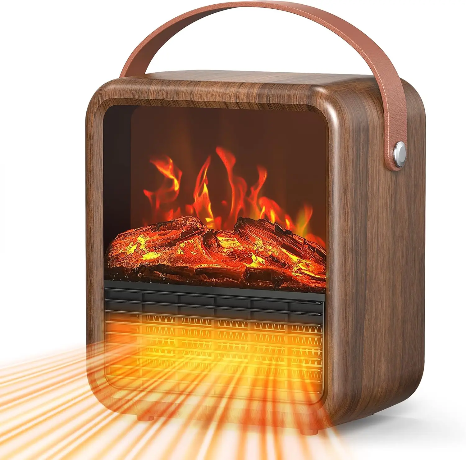 

Portable Indoor Space Heater with Realistic 3D Flame, Thermostat Control, 1500W/750W PTC Ceramic Heating, Tip-Over Safety Switch