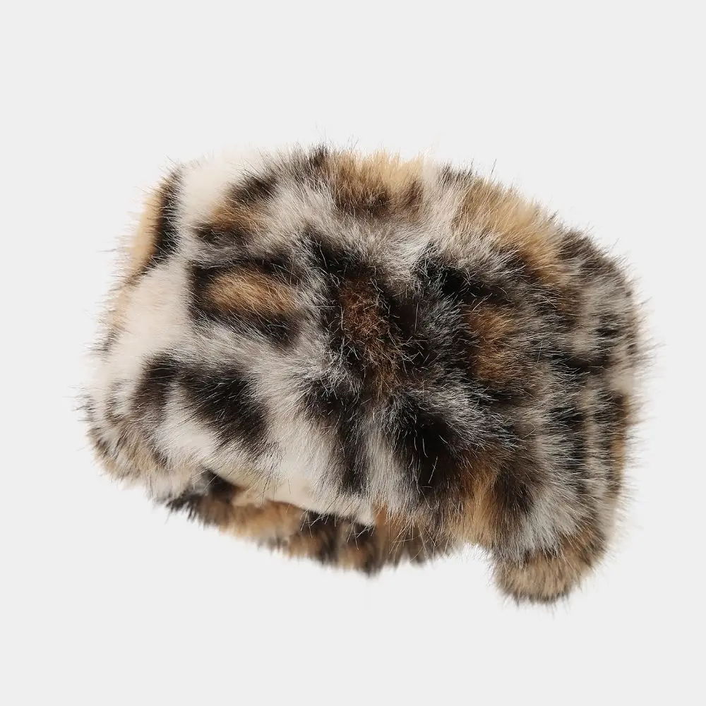 Sweet Ear Warm Fluffy Headband Rabbit Fur Animal Pattern Faux Fur Hair Band Soft Headwear Leopard Print Hairband Daily