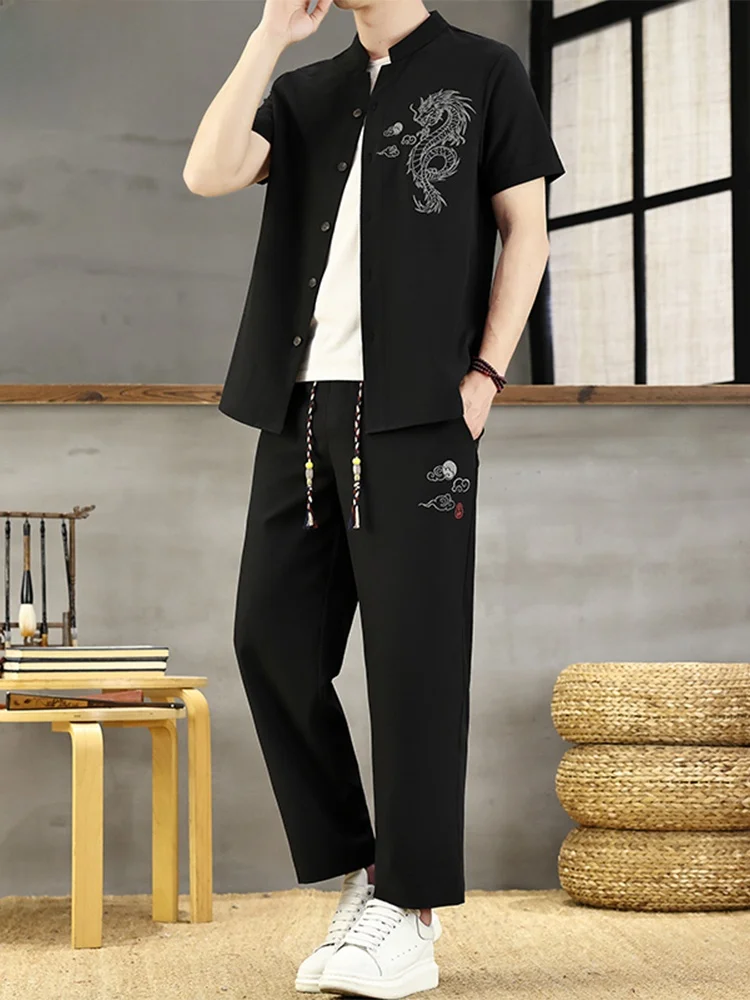 tucano-chinese-style-embroidered-two-piece-set-men's-fashionable-summer-new-arrival-versatile-ancient-charm-national-trend