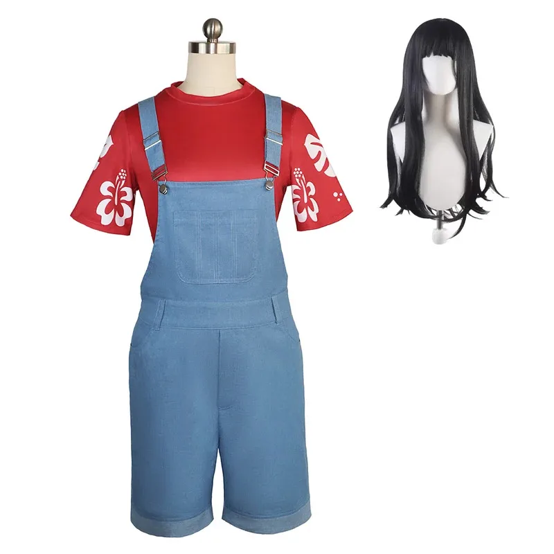 

2025 Movie Lilo Stitch Cosplay Costumes Top Overall 2Pcs Cartoon Lilo Role Play Clothes Fashion Casual Halloween Christmas Suit