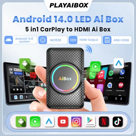 플레이아이박스 안드로이드 14 카플레이 HDMI Ai 박스 무선 안드로이드 오토 카플레이 RK3528 유튜브 넷플릭스 지원 OEM 차량용 내장 카플레이