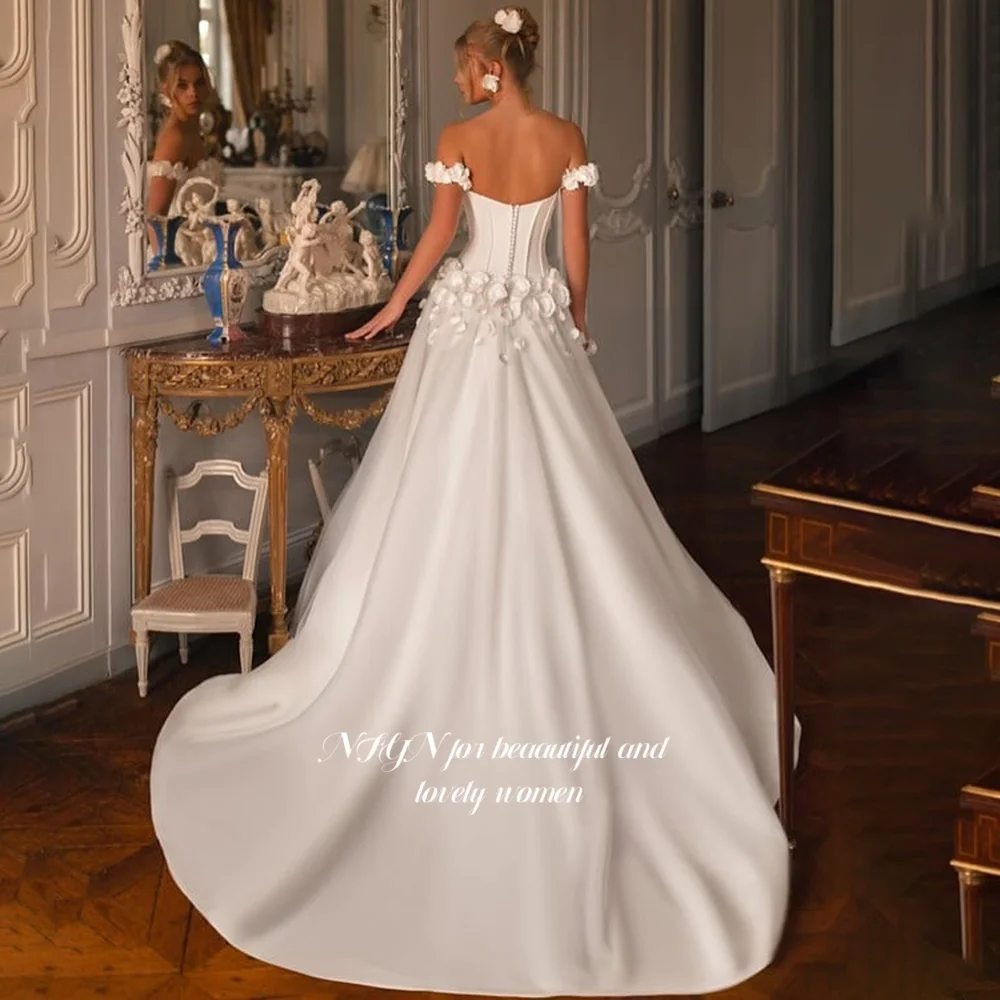 Sukienka wieczorowa NFYN z odkrytymi ramionami, sukienka na studniówkę z kwiatami 3D, suknie na formalne przyjęcia, sukienka balowa z dekoltem w serduszko, luksusowa sukienka księżniczki, szyta na miarę