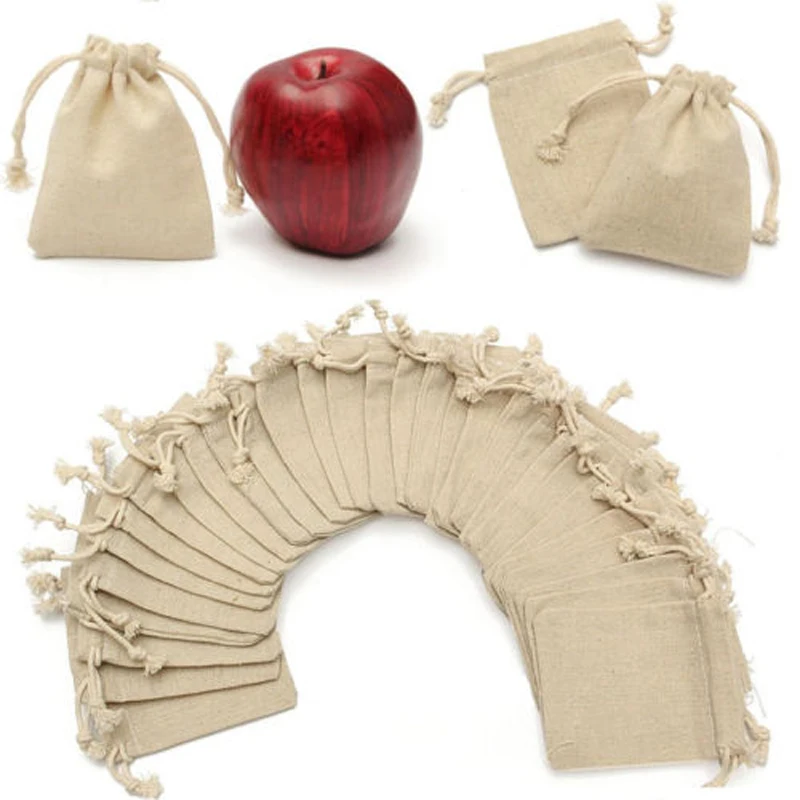 50Pcs Set Small Linen Jute Drawstring Gift Bags Pouch 8x10cm Wedding Party Favours Sack For Jewelries Gift Makeup Candy Fruits