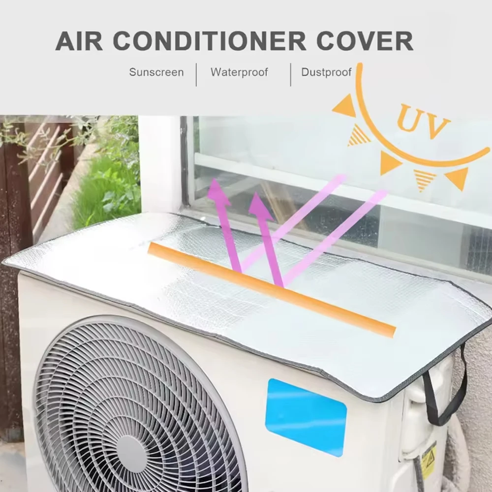 Outdoor Aluminum Foil Air Conditioner Cover Rainproof Sunproof Dustproof Clean Protective Sleeve With Elastic Band Lifting Loop view 2