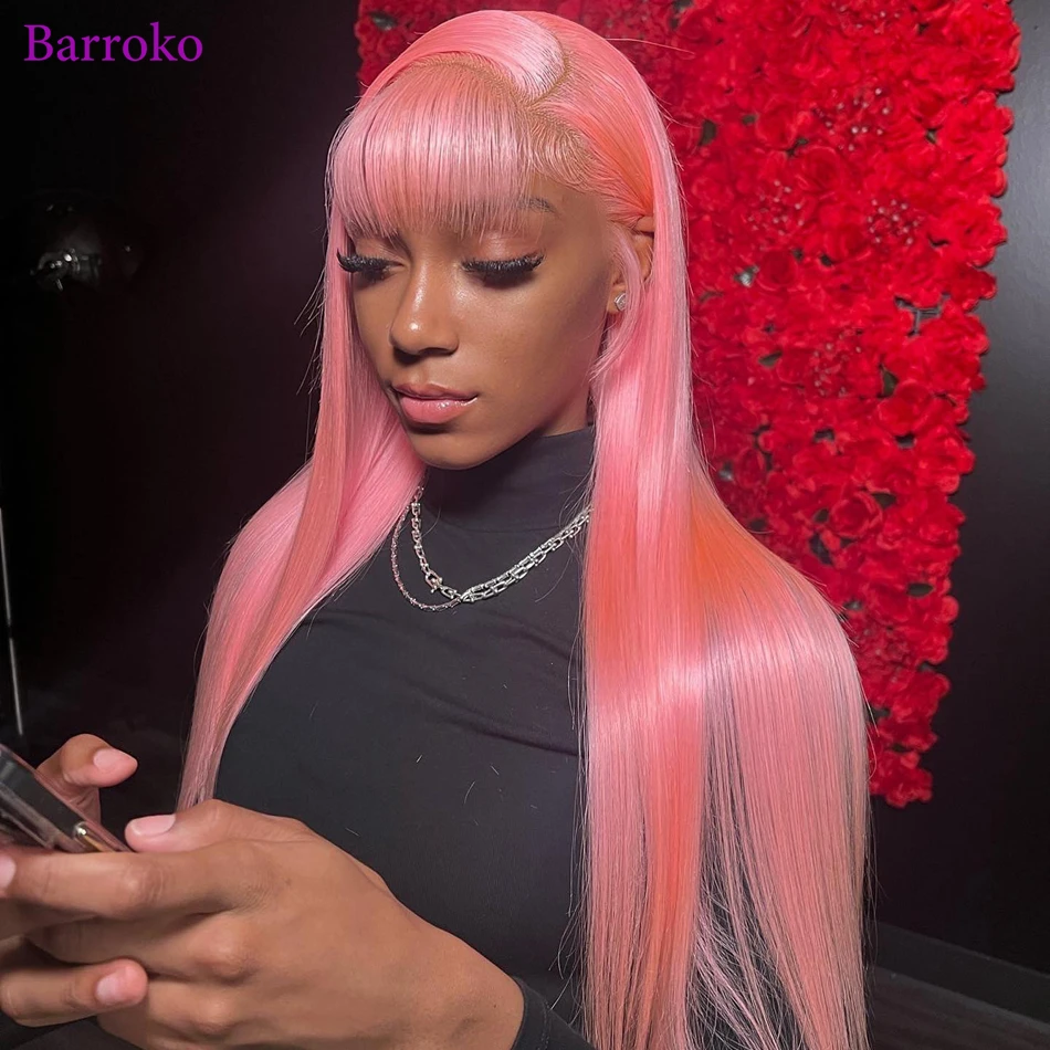 Barroko Light Pink Colored 13x4 13x6 Transparent Lace Frontal Wigs Human Hair Straight Pre Plucked Brazilian Hair For Blak Women