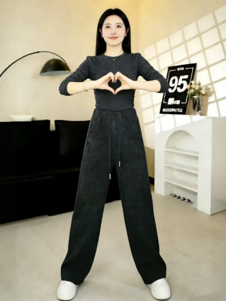 ay Wollen slanke broek met wijde pijpen Dames lente herfst rechte casual fce gevoerde afslankende mesbroek