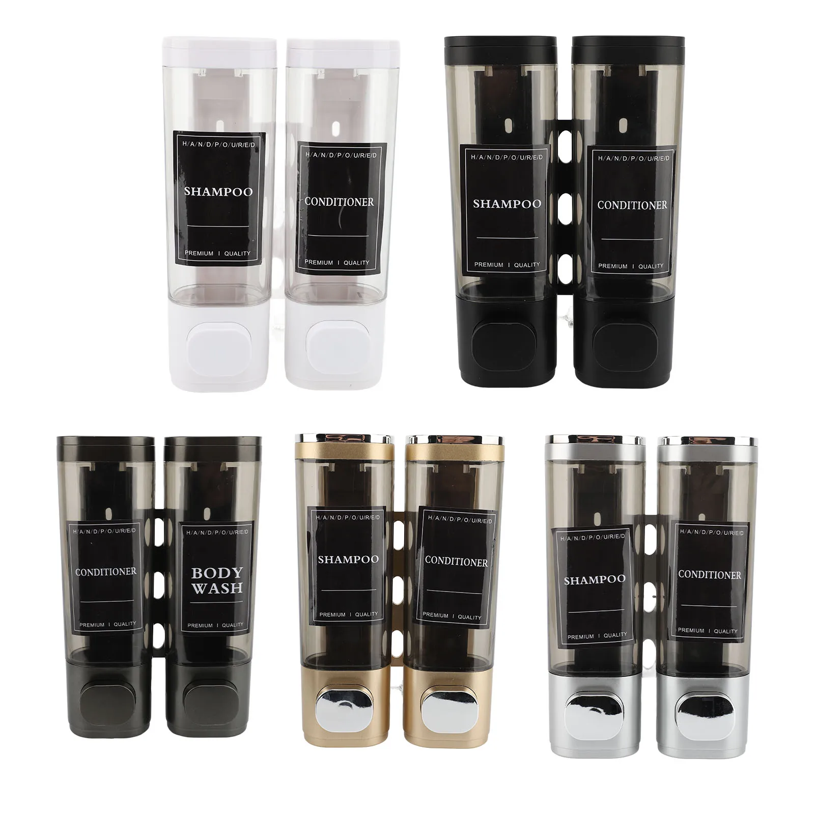 

1Pc 300ml Press Pump Soap Dispenser Wall Mounted ABS Dual Head Transparent View Shampoo Dispenser