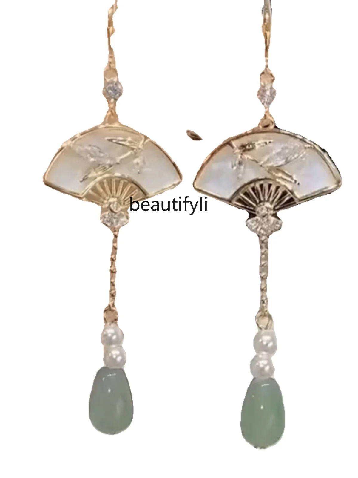 Light luxury high-end sterling silver earrings women's new antique new Chinese fan earrings with cheongsam versatile